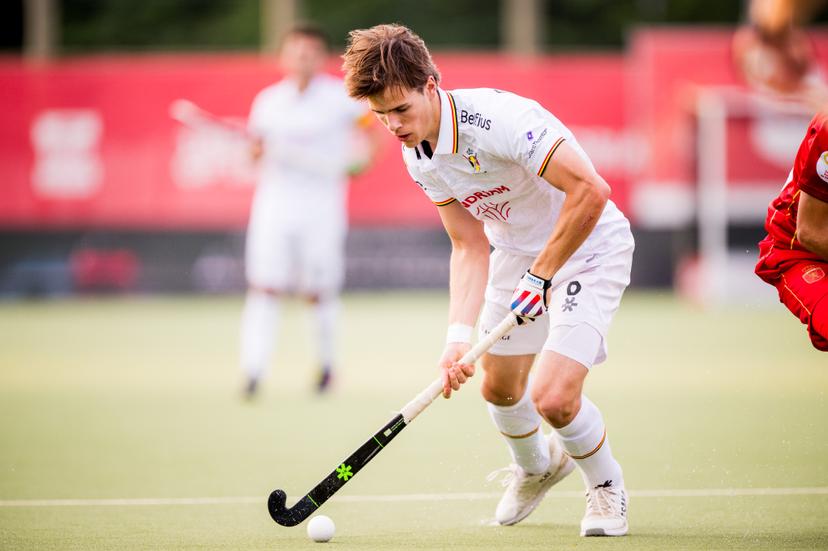 Belgium's Lucas Balthazar pictured in action during a hockey game between Belgian national team Red Lions and Spain, match 11/16 in the group stage of the 2025 Men's FIH Pro League, Tuesday 17 June 2025 in Antwerp. BELGA PHOTO JASPER JACOBS