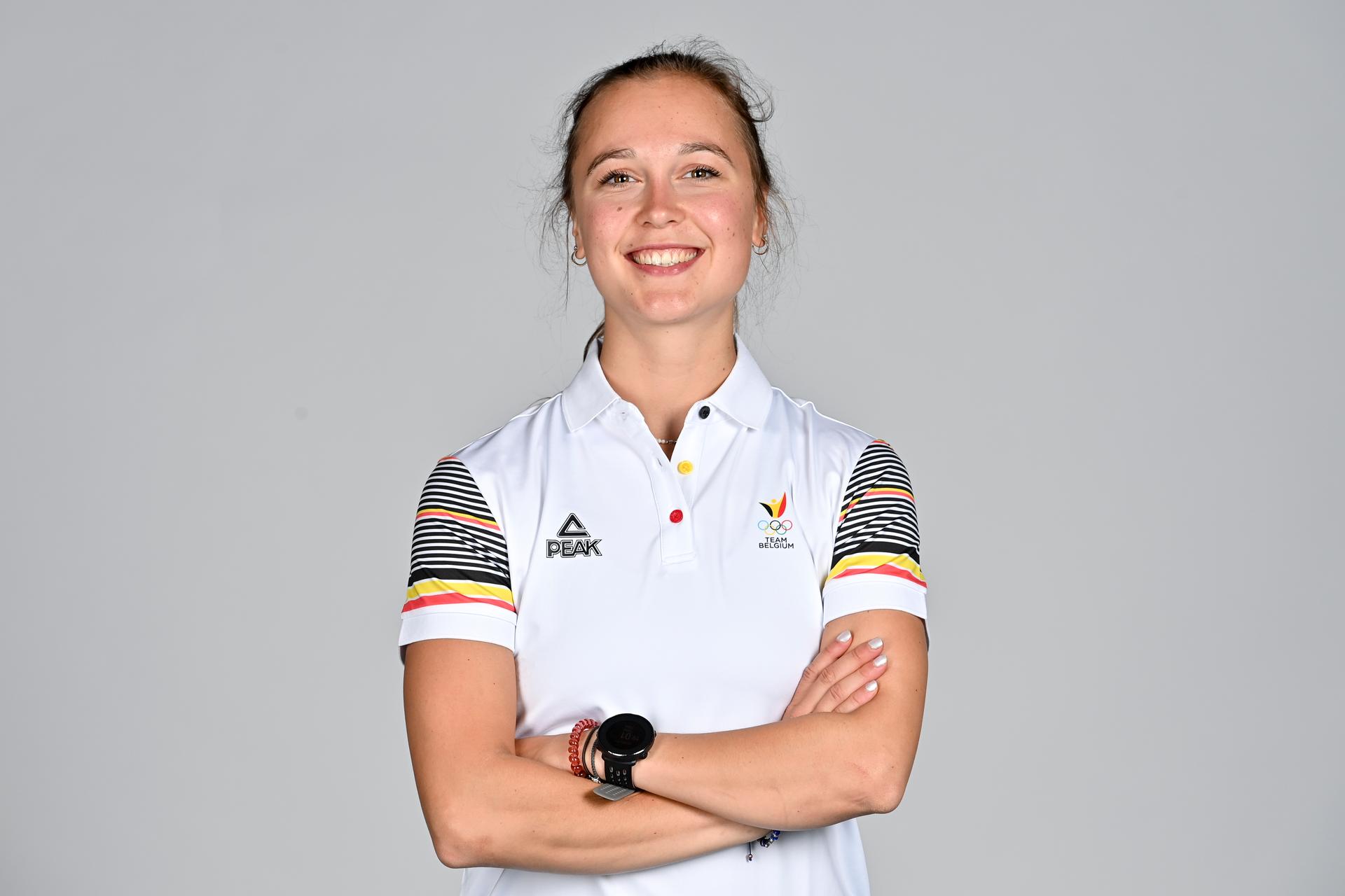 Tinne Gilis poses for the photographer at a photoshoot for the Belgian Olympic Committee BOIC - COIB ahead of the The World Games 2022 sports event, Monday 20 June 2022 in Deurne, Antwerp. BELGA PHOTO DIRK WAEM