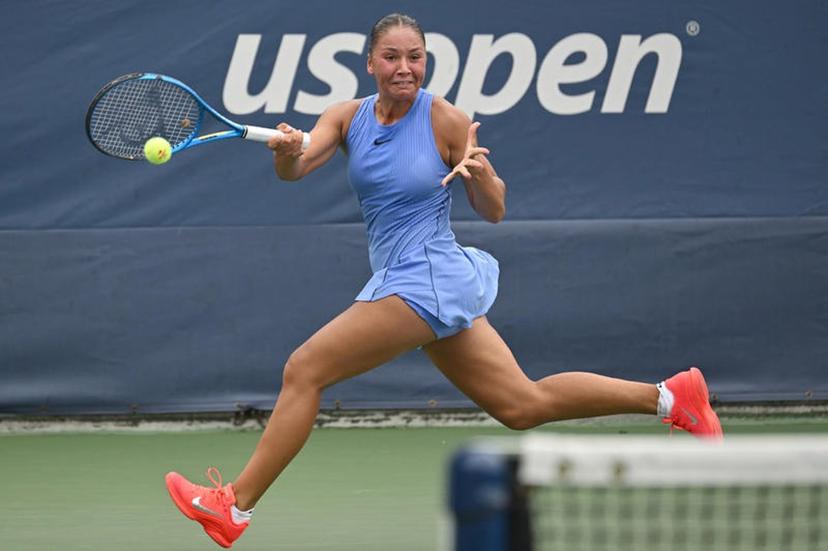 Sofia Costoulas of Belgium competes  against Katie Volynets of the United States during the Women's Qualifying Singles 1st round at the USTA Billie Jean King National Tennis Center in Flushing Meadow-Corona Park, in the Queens borough of New York, NY, August 18, 2025. (Photo by Anthony Behar/SipaUSA)