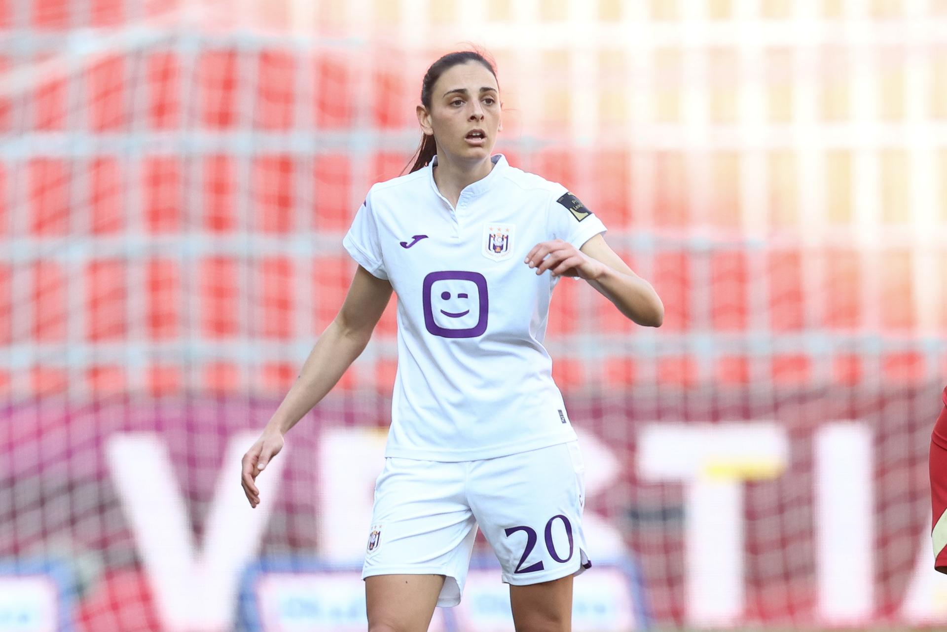Anderlecht's Laurie Teinturier pictured during a female soccer game between Standard Femina and RSCA Women, Saturday 08 March 2025 in Liege, on day 18 of the 2024 - 2025 season of Belgian Lotto Womens Super League. BELGA PHOTO BRUNO FAHY