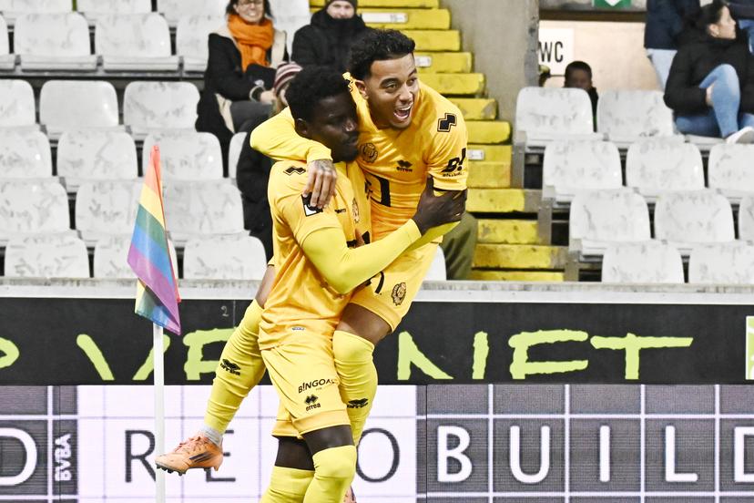 Mechelen's Gora Diouf celebrates after scoring the 1-3 goal during a soccer match between Cercle Brugge and KV Mechelen, Saturday 13 December 2025 in Brugge, on day 18 of the 2025-2026 'Jupiler Pro League' first division of the Belgian championship. BELGA PHOTO MAARTEN STRAETEMANS