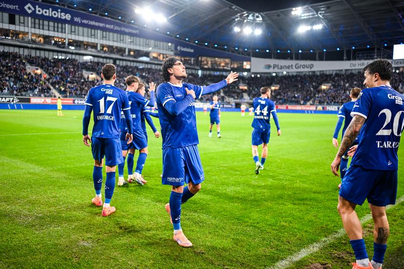 Gent's Omri Gandelman celebrates after scoring during a soccer match between KAA Gent and Standard de Liege, Saturday 25 October 2025 in Gent, on day 12 of the 2025-2026 'Jupiler Pro League' first division of the Belgian championship. BELGA PHOTO TOM GOYVAERTS