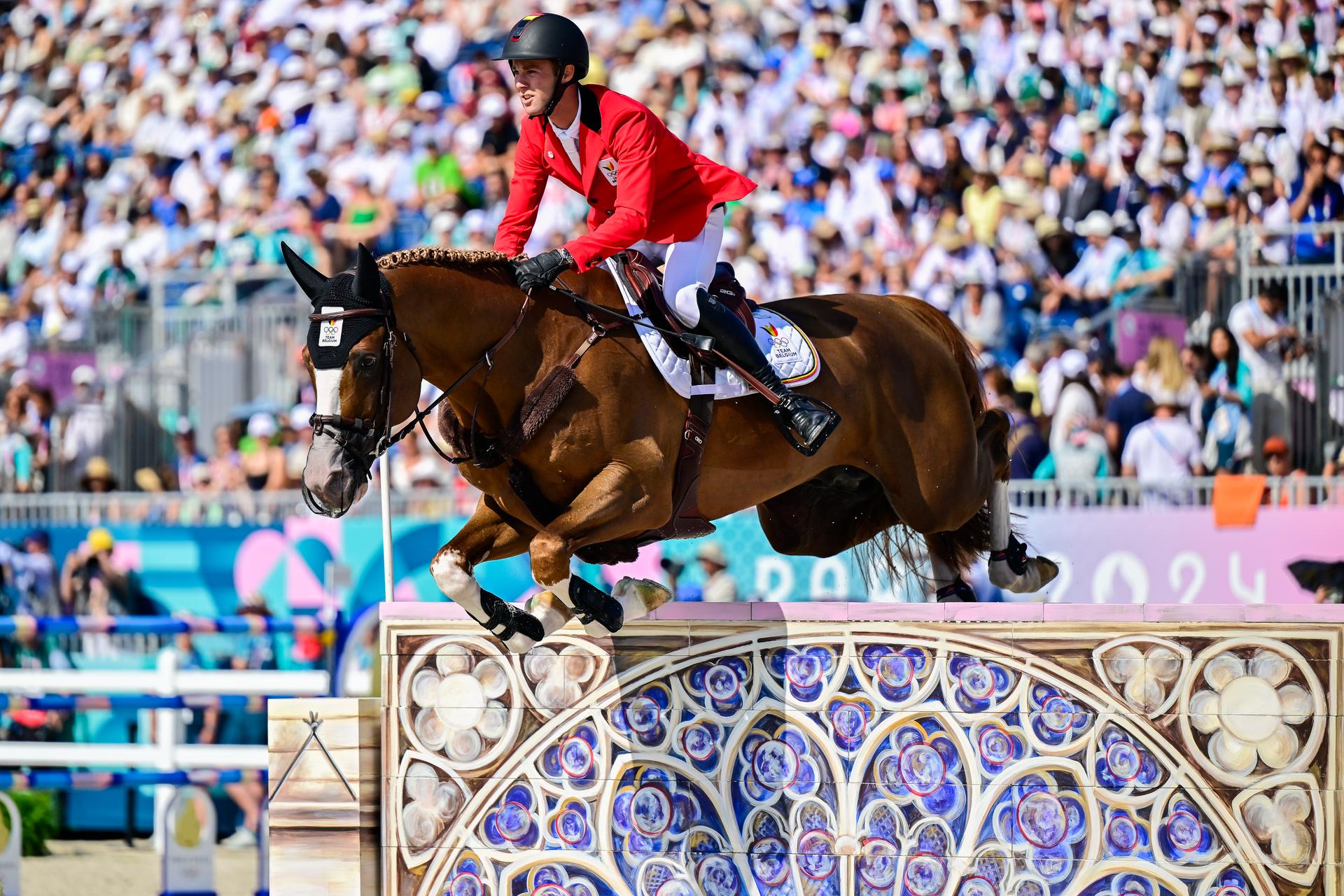 Belgian rider Gilles Thomas and his horse Ermitrage Kalone pictured in action during the Equestrian Mixed Individual Jumping final at the Paris 2024 Olympic Games, on Wednesday 31 July 2024 in Paris, France. The Games of the XXXIII Olympiad are taking place in Paris from 26 July to 11 August. The Belgian delegation counts 165 athletes competing in 21 sports. BELGA PHOTO DIRK WAEM