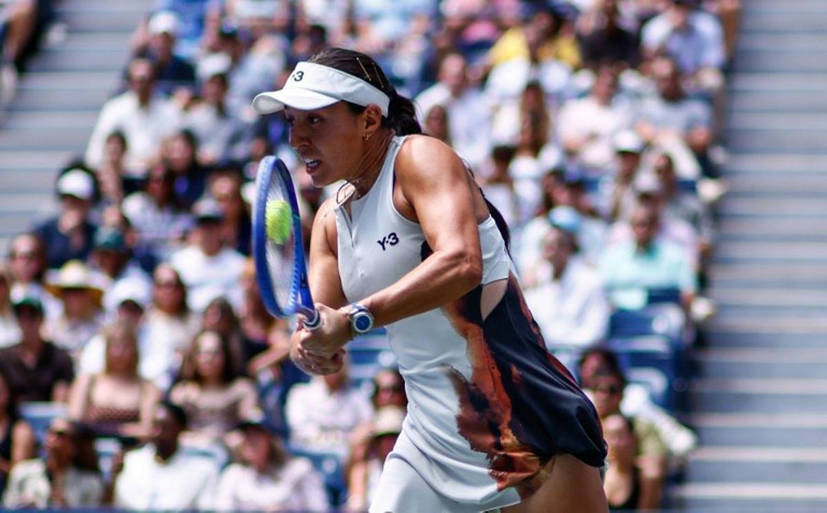 USA's Jessica Pegula plays a backhand return to Czech Republic's Barbora Krejcikova during their women's quarter finals round on day ten of the US Open tennis tournament at the USTA Billie Jean King National Tennis Center in New York City on September 02, 2025.   Kena Betancur / AFP