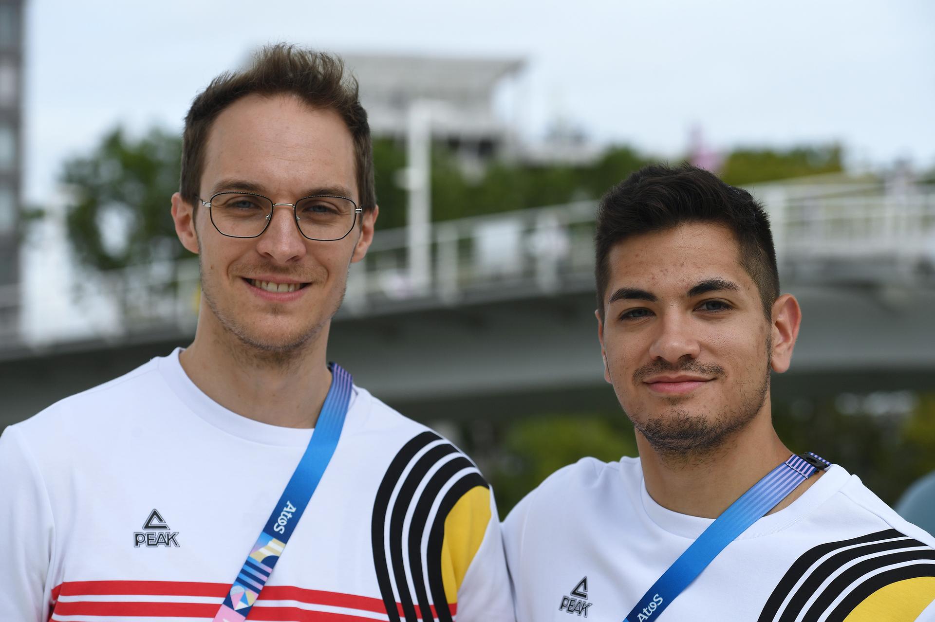 Belgian table tennis player Cedric Nuytinck and Belgian table tennis player Martin Allegro pictured during a press conference in preparation of the Paris 2024 Olympic Games, Thursday 25 July 2024 in Paris, France. The 2024 Summer Olympics take place in Paris from 26 July to 11 August. The Belgian delegation counts 165 athletes in 21 sports. BELGA PHOTO TONY BEHAR  *** BELGIUM ONLY ***