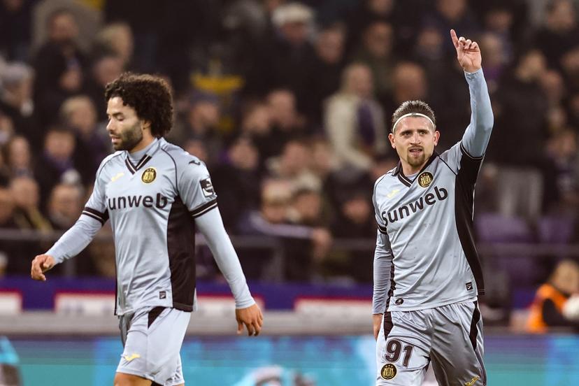 Anderlecht's Adriano Bertaccini celebrates after scoring during a soccer game between RSC Anderlecht and KVK Ninove (N1) in the 1/16th final of the Croky Cup Belgian cup, Tuesday 28 October 2025 in Brussels. BELGA PHOTO BRUNO FAHY