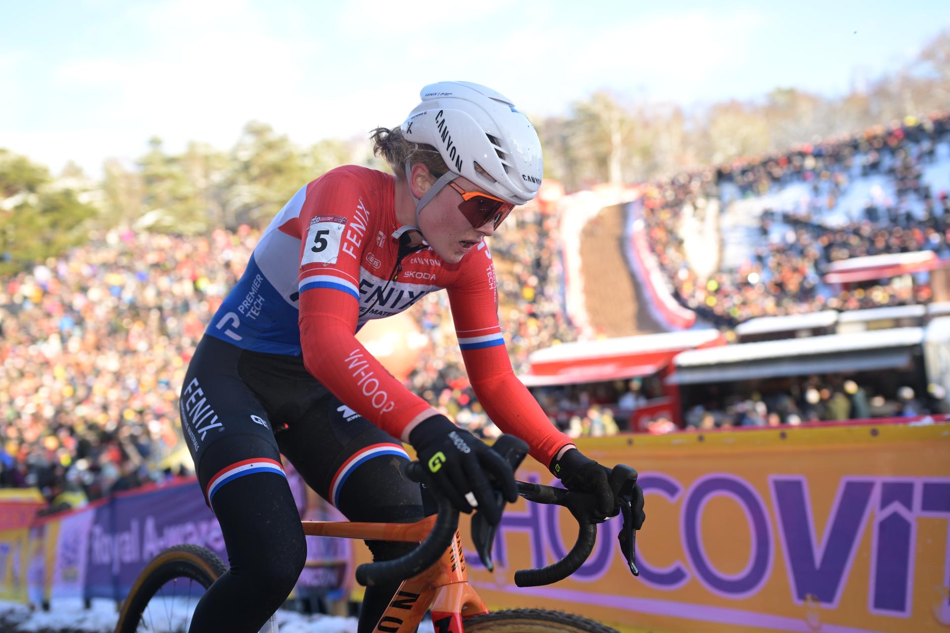 Dutch Puck Pieterse pictured in action during the women's elite race at the World Cup cyclocross cycling event in Zonhoven on Sunday 04 January 2026, stage 9 (out of 12) of the UCI World Cup competition. BELGA PHOTO DAVID PINTENS