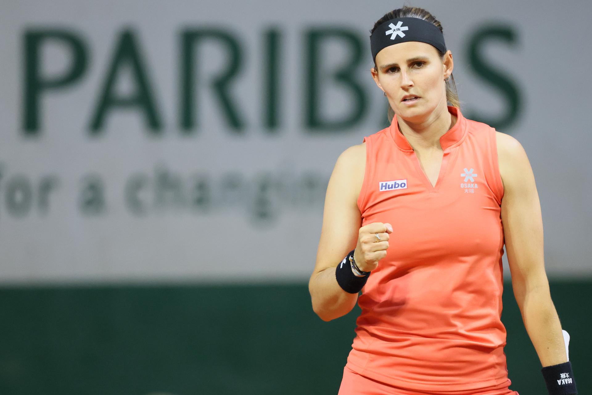 Belgian Greet Minnen reacts during a match between US Dolehide and Belgian Minnen in the first round of the Women's Singles at the Roland Garros French Open tennis tournament, in Paris, France, Monday 26 May 2025. This year's tournament takes place from 25 May to 08 June. BELGA PHOTO BENOIT DOPPAGNE