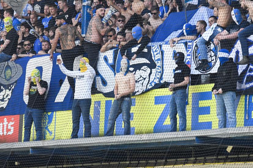 Genk's supporters pictured during a soccer match between Sint-Truidense V.V. and KRC Genk, Sunday 28 September 2025 in Sint-Truiden, on day 9 of the 2025-2026 'Jupiler Pro League' first division of the Belgian championship. BELGA PHOTO JILL DELSAUX