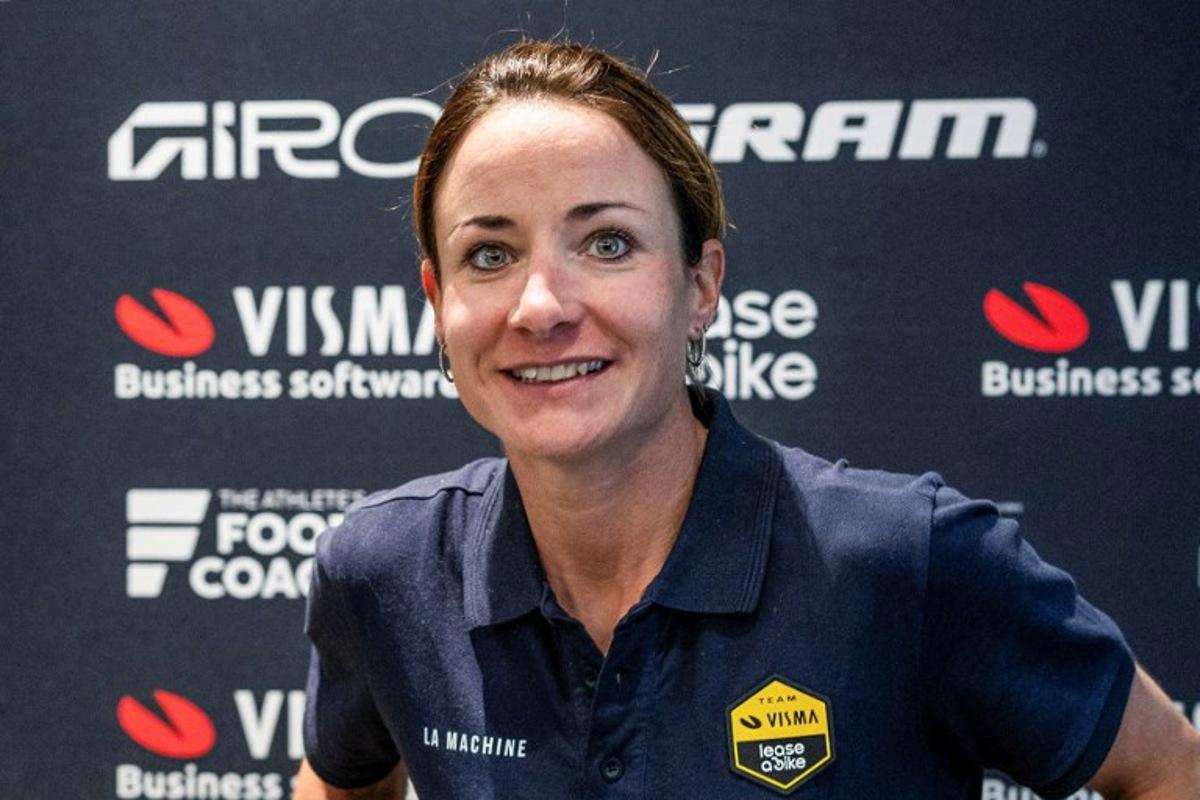 Dutch cyclist Marianne Vos joints a press conference in Maastricht, on April 19 ahead of the 2025 Amstel Gold Race.  Dutch cyclist Marianne Vos, 37 years-old, announced that she will remain with the cycling team Team Visma Lease a Bike indefinitely, until the end of the active cycling career.  Vincent Jannink / ANP / AFP