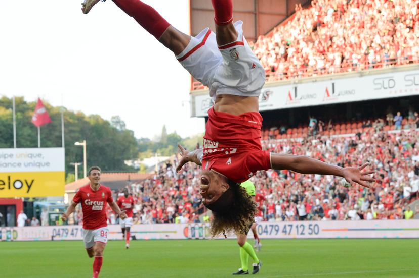 Standard's Marlon Fossey celebrates after scoring during a soccer match between Standard de Liege and KRC Genk, Sunday 10 August 2025 in Liege, on day 3 of the 2025-2026 'Jupiler Pro League' first division of the Belgian championship. BELGA PHOTO JILL DELSAUX