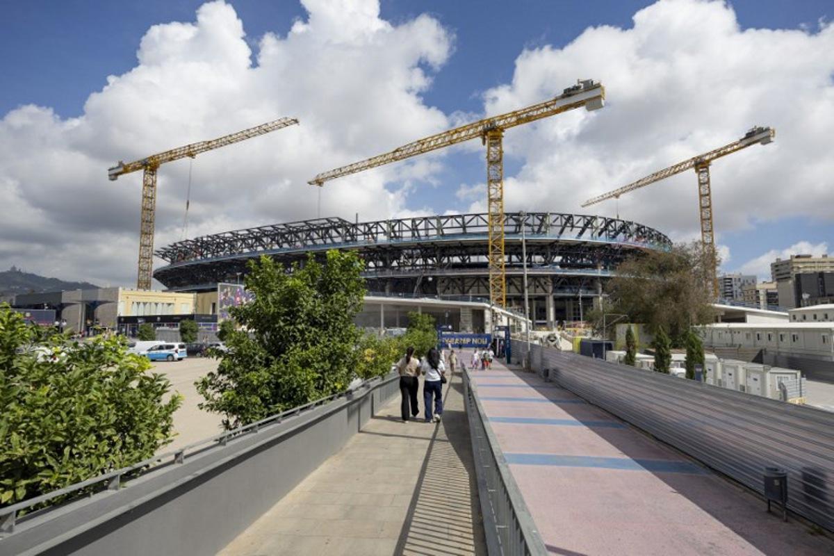 A picture taken on September 20, 2025 shows the ongoing construction of the new FC Barcelona's Camp Nou Stadium in Barcelona.   Josep LAGO / AFP