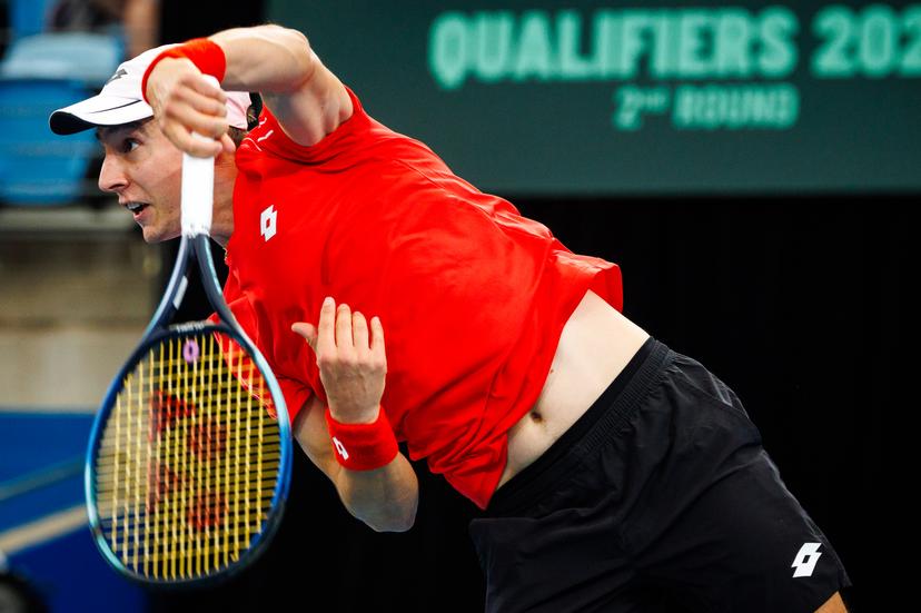 Belgian Joran Vliegen pictured in action duringa a tennis match between Belgian Vliegen/Gille and Australian Hijikata/Thompson, during the qualifier of the Davis Cup, Sunday 14 September 2025, in Sydney, Australia. Belgium and Australia will compete this weekend in the second round of the Davis Cup qualifiers. BELGA PHOTO PATRICK HAMILTON