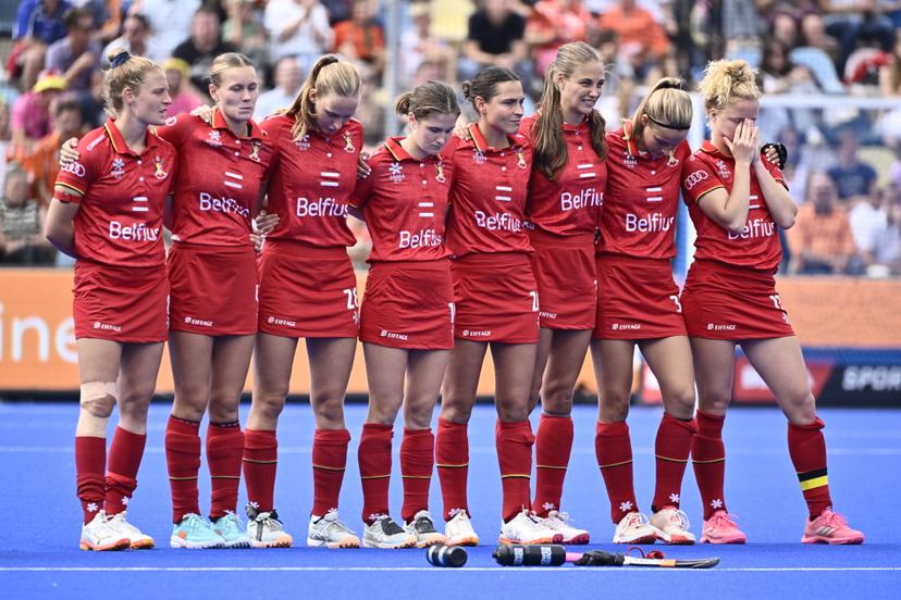 The Red Panthers pictured during a hockey game between Spain and the Belgian national team Red Panthers, the 'small final' to decide on the bronze medal of the 2025 women's European championships, Sunday 17 August 2025 in Monchengladbach, Germany.  BELGA PHOTO ERIC LALMAND