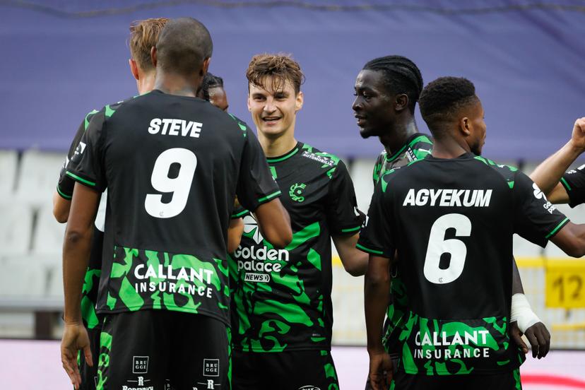 Cercle's Pieter Gerkens celebrates after scoring during a soccer match between Cercle Brugge KSV and KVC Westerlo, Sunday 17 August 2025 in Brugge, on day 4 of the 2025-2026 'Jupiler Pro League' first division of the Belgian championship. BELGA PHOTO KURT DESPLENTER