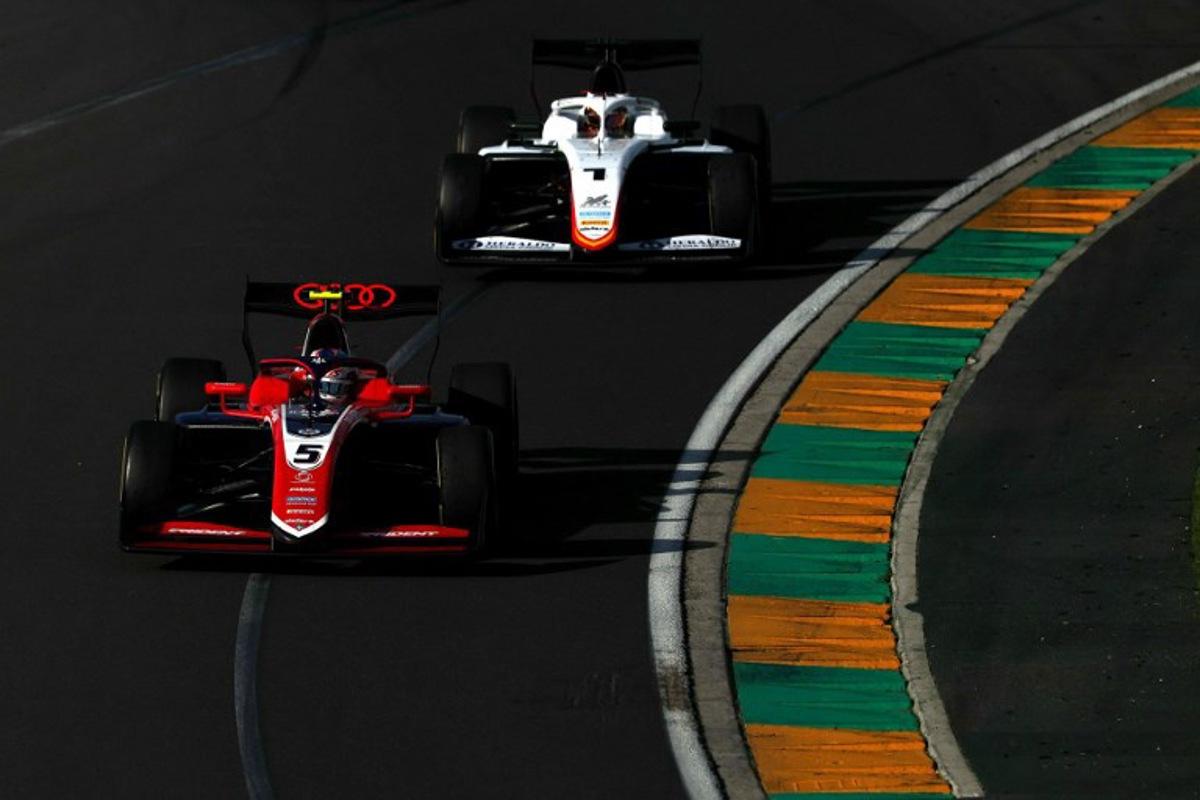 Trident's British driver Freddie Slater competes in the Melbourne Feature Race, Round 1 of the FIA Formula 3 Championship, at Albert Park Circuit on March 8, 2026, ahead of the Formula One Australian Grand Prix.  Martin KEEP / AFP