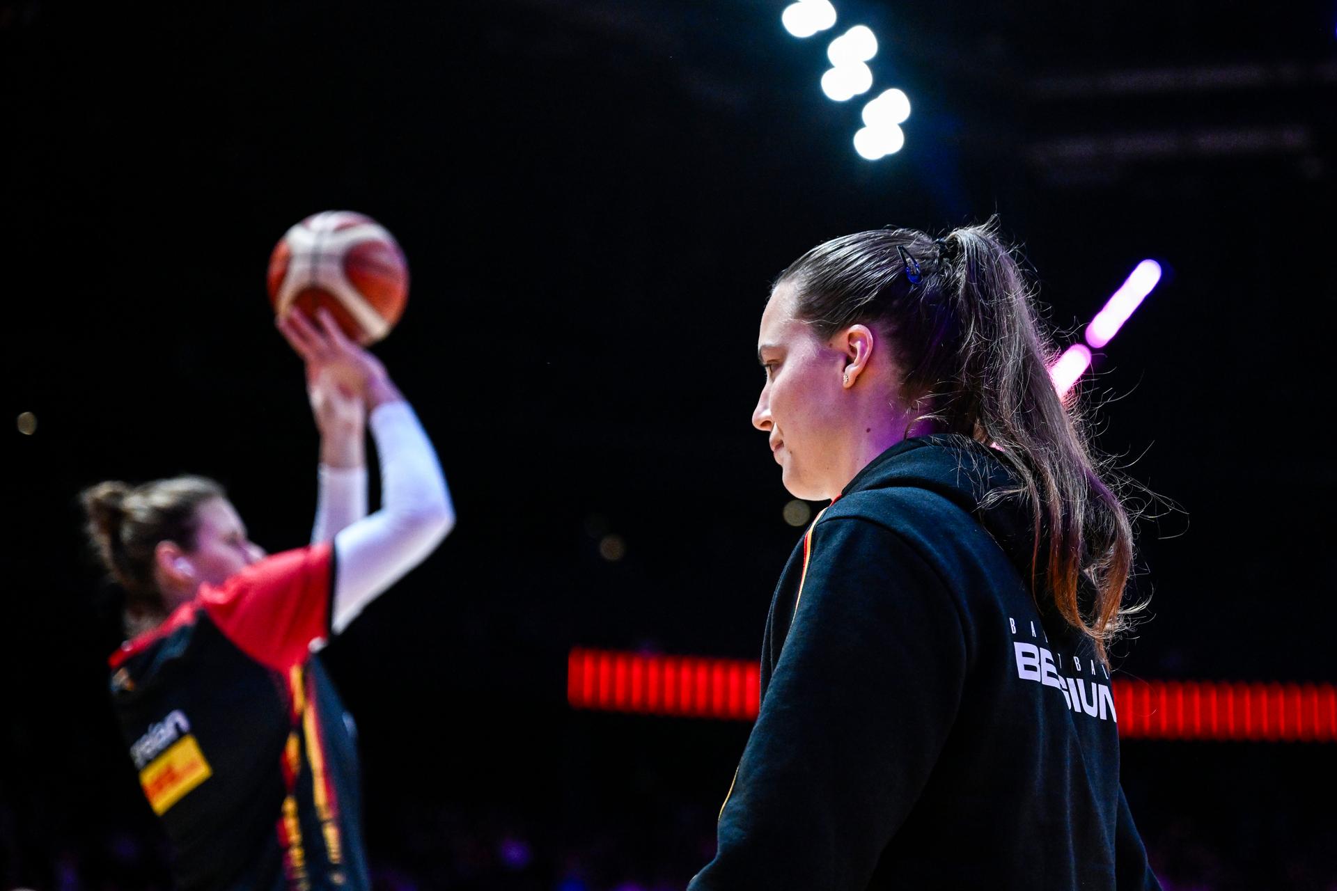Belgium's Antonia Delaere pictured before a basketball game between Belgian national team the Belgian Cats and Lithunia, a qualification game (3/6) for the 2025 Eurobasket tournament, on Thursday 07 November 2024 in Antwerp, Belgium. BELGA PHOTO TOM GOYVAERTS