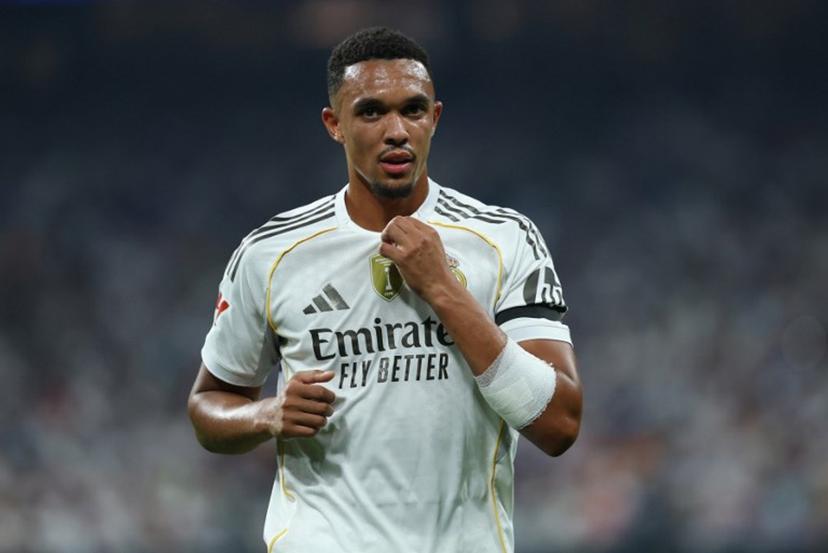 Real Madrid's English defender #12 Trent Alexander-Arnold is seen during the Spanish league football match between Real Madrid CF and CA Osasuna at Santiago Bernabeu Stadium in Madrid on August 19, 2025.  Thomas COEX / AFP