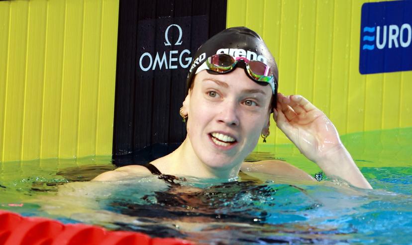 Belgian Florine Gaspard pictured in action during the women's 100m breaststroke at the European Aquatics Short Course Swimming Championships in Lublin, Poland, on Tuesday 02 December 2025. BELGA PHOTO NIKOLA KRSTIC