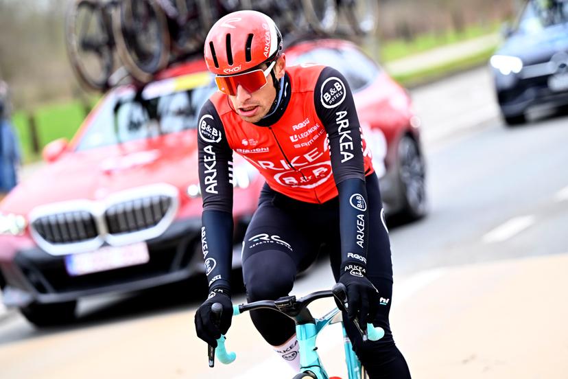 Belgian Jenthe Biermans of Arkea-BB Hotels pictured in action during the men's one-day cycling race Omloop Het Nieuwsblad (UCI World Tour), 197 km from Gent to Ninove, Saturday 01 March 2025. BELGA PHOTO JASPER JACOBS