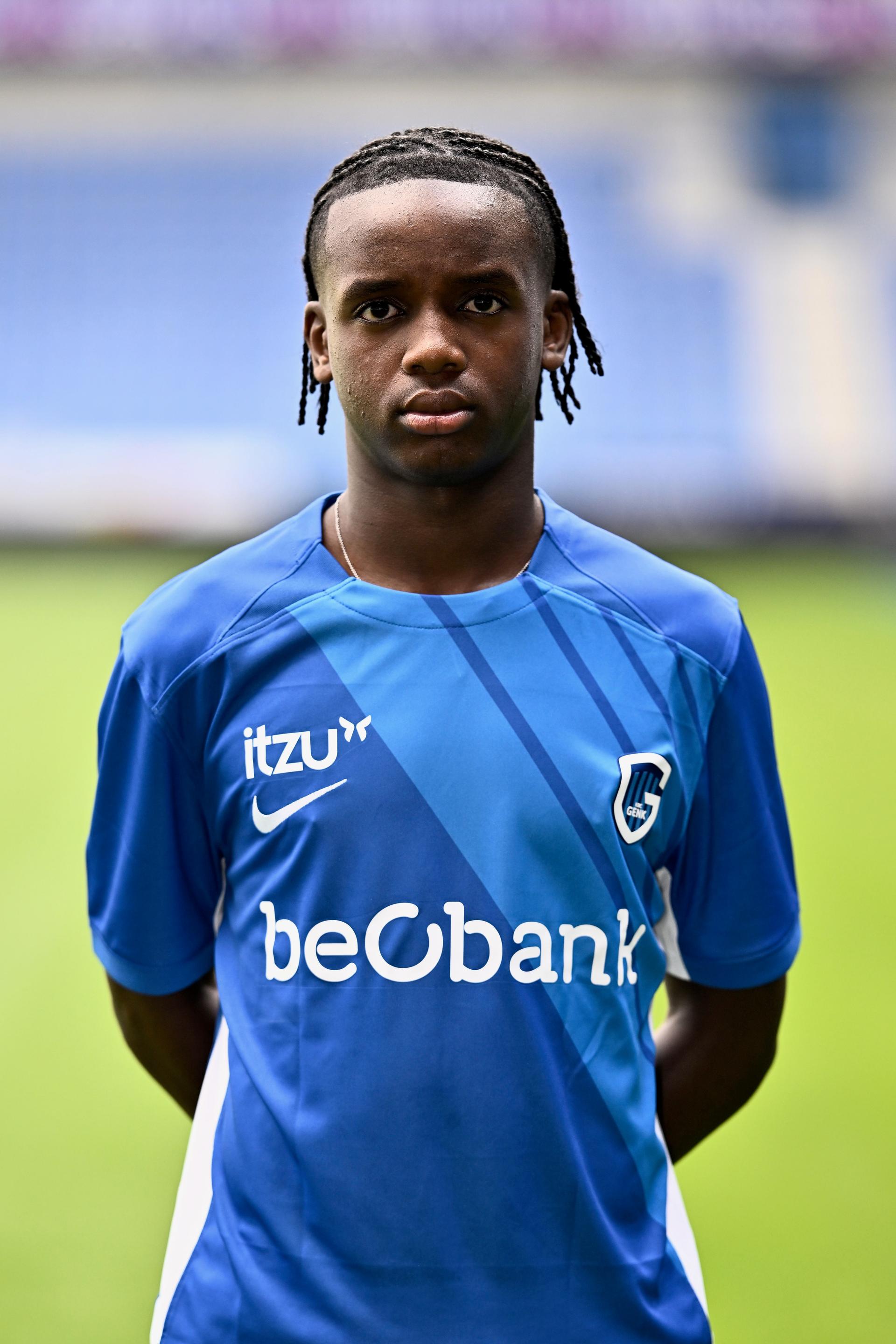 Jong Genk's Aaron Niyibizi Murenzi poses for a portrait at the 2024-2025 season photoshoot of Belgian Challenger Pro League team Jong Genk (U23), Tuesday 16 July 2024 in Genk. BELGA PHOTO JOHAN EYCKENS