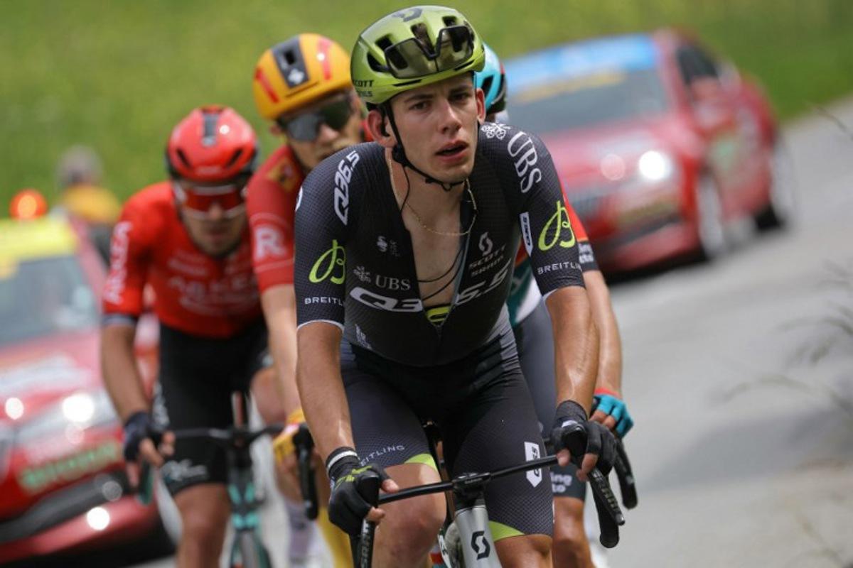Team Q36.5's Italian rider Alessandro Fancellu rides in a breakaway during the sixth stage of the 76th edition of the Criterium du Dauphine cycling race, 174,1km between Hauterives and Le Collet d'Allevard, French Alps, on June 7, 2024.  Thomas SAMSON / AFP