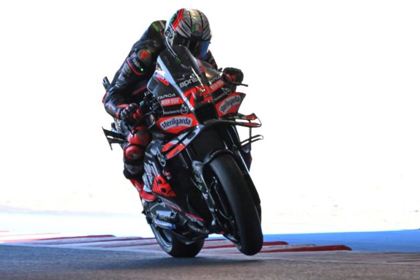 Aprilia Racing rider Marco Bezzecchi of Italy rides his motorcycle during the MotoGP class practice session of the Japanese MotoGP Grand Prix at Mobility Resort Motegi in Motegi, Tochigi prefecture on September 27, 2025.  TOSHIFUMI KITAMURA / AFP