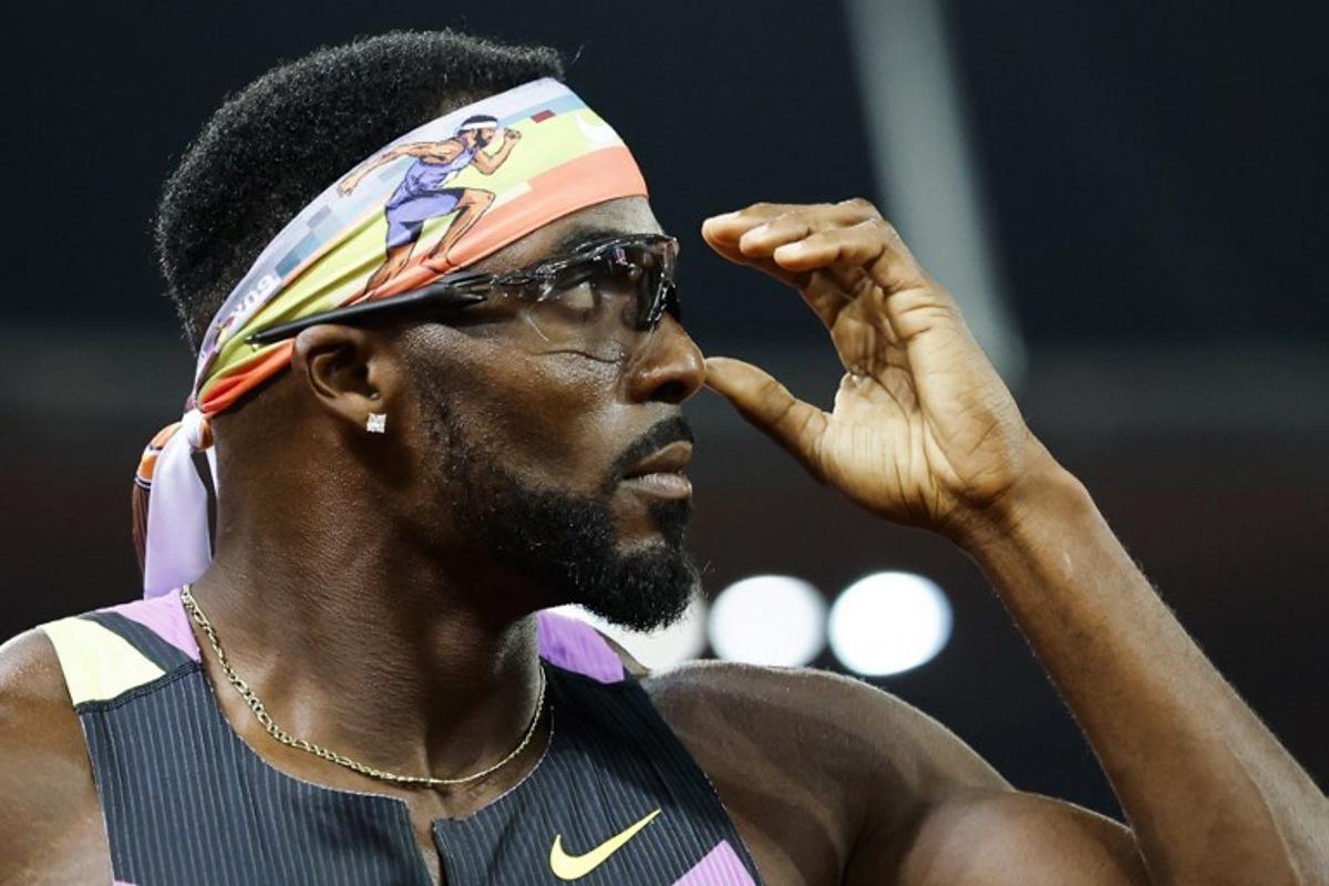 US' Kenneth Bednarek reacts after winning the men's 200m during the IAAF Diamond League athletics meeting, at the Letzigrund Stadium, in Zurich on August 27, 2026.  Stefan Wermuth / AFP