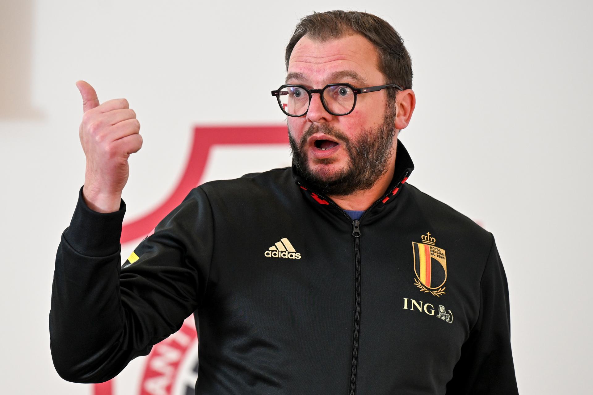 KBVB URBSFA Sports Committee secretary Thibault De Gendt pictured during a press conference of Pro League on giving sessions about match integrity and the dangers of uncontrolled gambling, Monday 06 October 2025, in Antwerp. Some of these sessions are given by Dutch Helder, who works as a football analyst in the Netherlands and has also written an autobiography about, among other things, his gambling addiction that ended his career. BELGA PHOTO DIRK WAEM