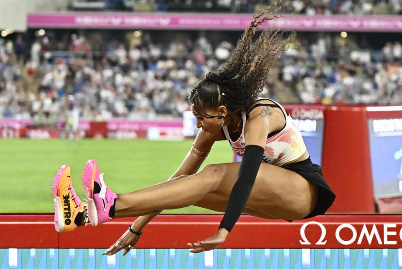 Belgian Saliyya Guisse pictured in action during the women's triple jump event  on the fourth day of the European Athletics Championships (August 10-18) in Birmingham, United Kingdom, on Thursday 13 August 2026. BELGA PHOTO ERIC LALMAND