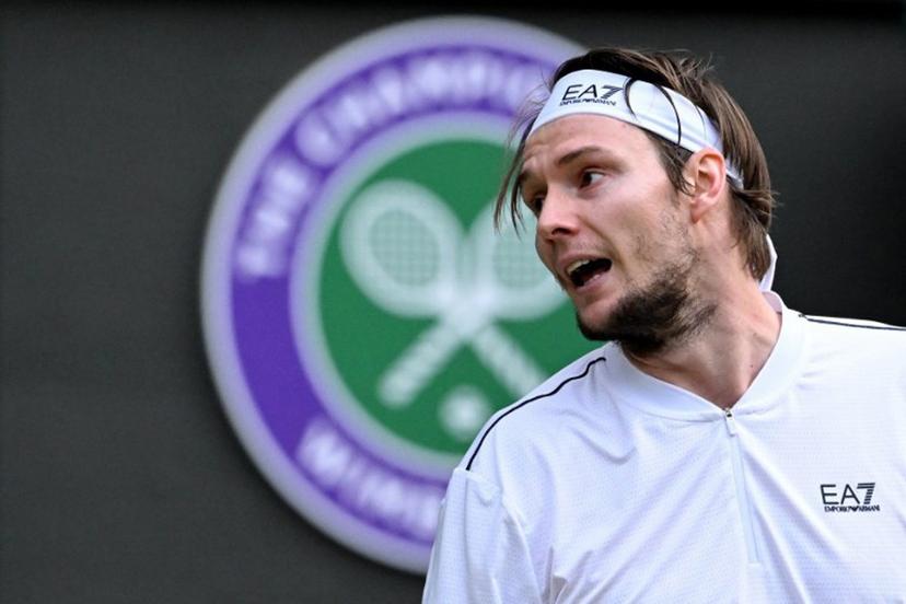 Kazakhstan's Alexander Bublik reacts against US player Taylor Fritz during their men's singles round of 16 tennis match on the eighth day of the 2026 Wimbledon Championships at The All England Lawn Tennis and Croquet Club in Wimbledon, southwest London, on July 6, 2026.  Kirill KUDRYAVTSEV / AFP