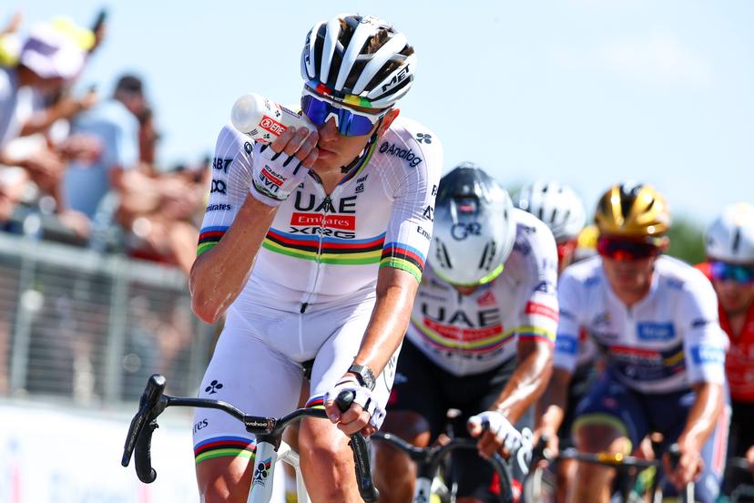 Slovenian Tadej Pogacar of UAE Team Emirates pictured in action during stage seven of the 2025 Tour de France cycling, from Saint-Malo to Mur-de-Bretagne (194 km), on Friday 11 July 2025 in France. The 112th edition of the Tour de France starts on Saturday 5 July in Lille, France, and will finish in Paris, France on the 27th of July. BELGA PHOTO DAVID PINTENS