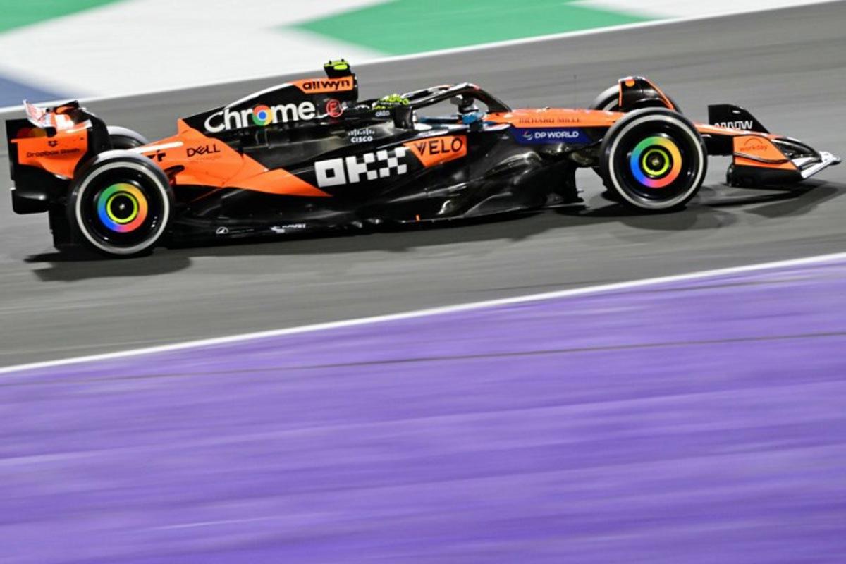 McLaren's British driver Lando Norris drives during the 2025 Saudi Arabia Formula One Grand Prix at the Jeddah Corniche Circuit on April 20, 2025.  Giuseppe CACACE / AFP