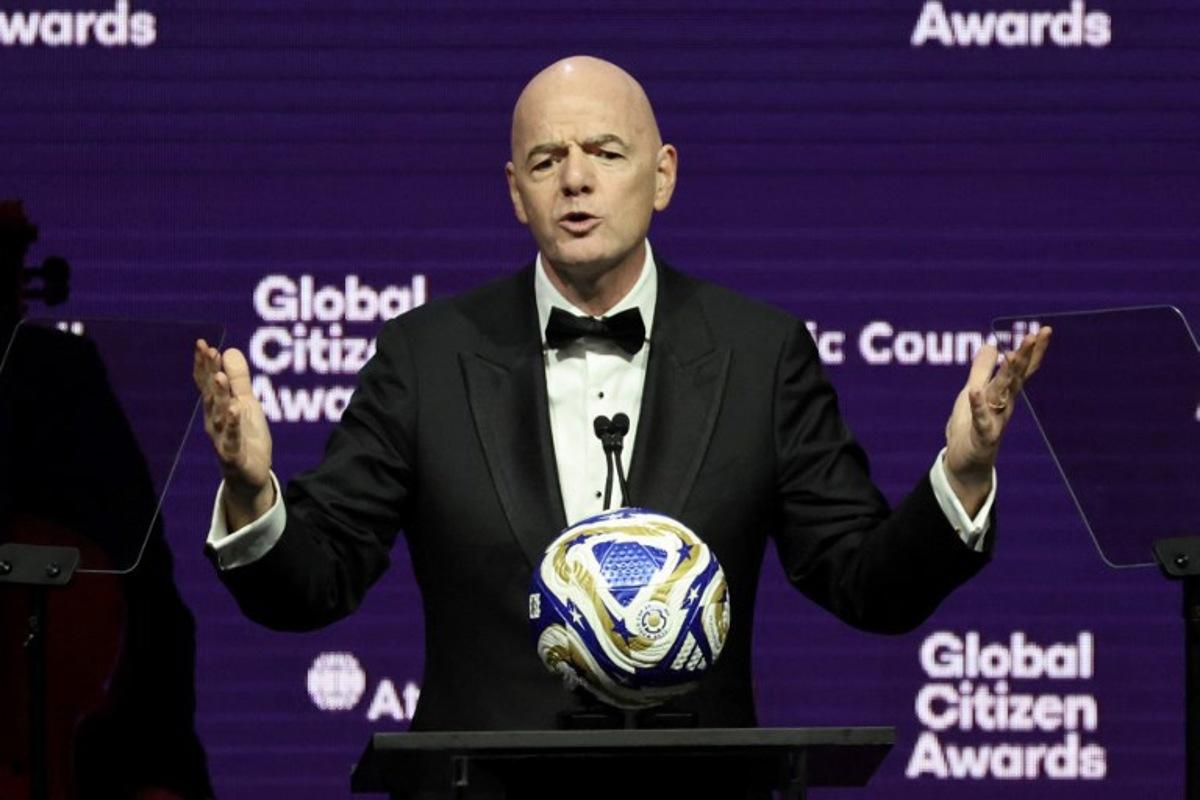 Recipient of the the 2025 Atlantic Council Global Citizen Award FIFA President Gianni Infantino speaks as he attends the 2025 Atlantic Council Global Citizen Awards on the sidelines of the United Nations General Assembly in New York City on September 24, 2025.  Ludovic MARIN / AFP