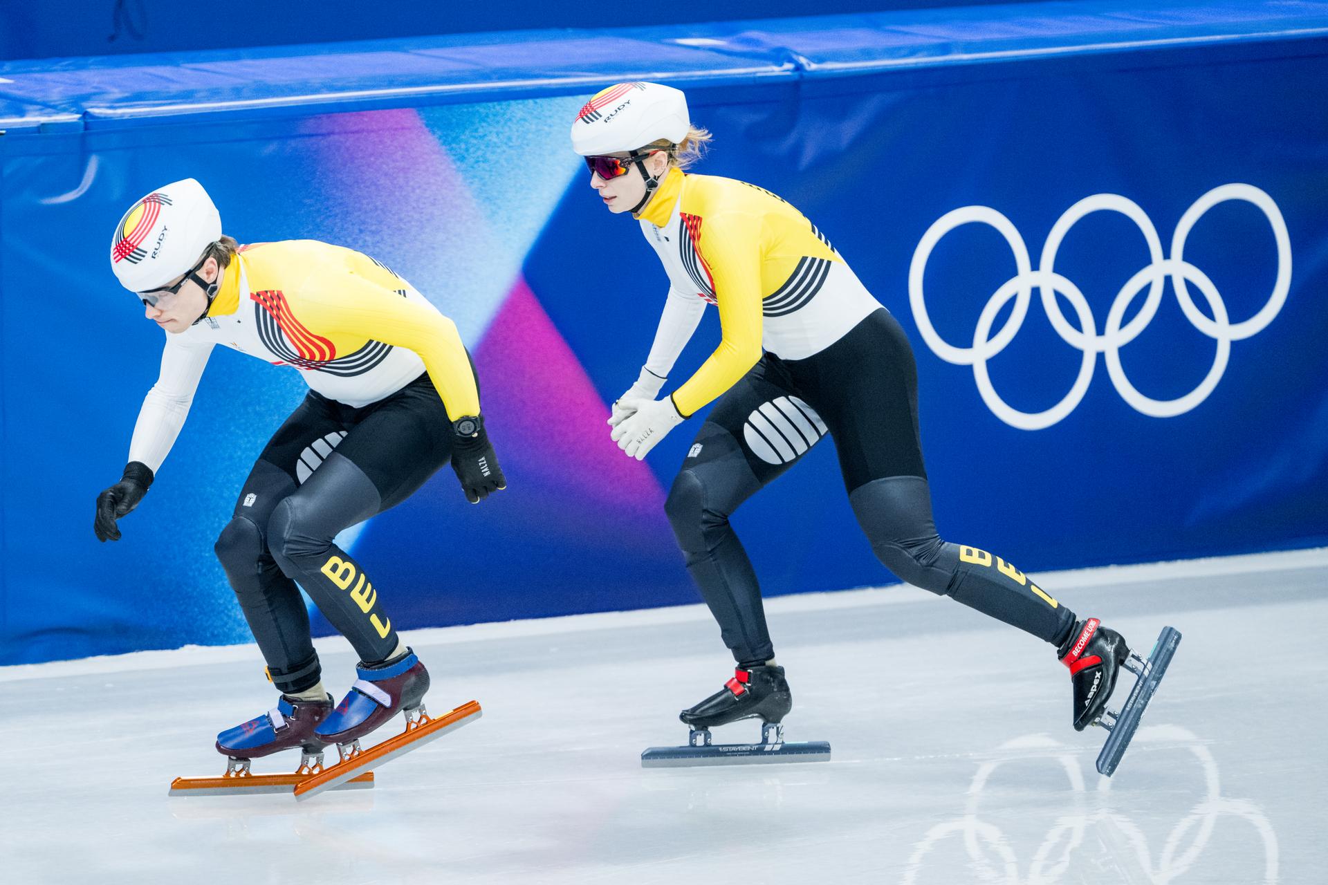 Warre Van Damme and Tineke den Dulk pictured in action during a training session in preparation of the Milano Cortina 2026 Olympic Winter Games, on Tuesday 03 February 2026 in Milan, Italy. The Winter Olympics take place from 6 to 22 February 2026 in Italy. BELGA PHOTO JASPER JACOBS