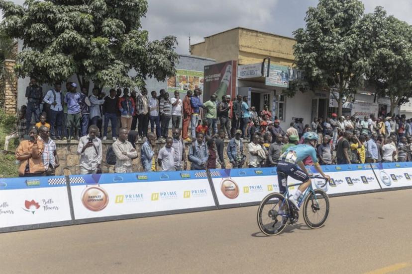 Astana Qazaqstan Development Team's Kazakhstani rider Alexandre Vinokurov is seen moments before the beginning the third stage of the 16th Tour du Rwanda in Huye on February 20, 2024.   Guillem Sartorio / AFP