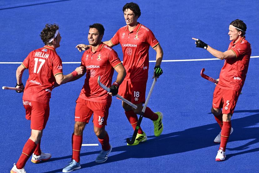 a hockey game between Belgian national team Red Lions and The Netherlands, match 2/3 in the pool stage of the 2025 men's European championships, Sunday 10 August 2025 in Monchengladbach, Germany.  BELGA PHOTO ERIC LALMAND