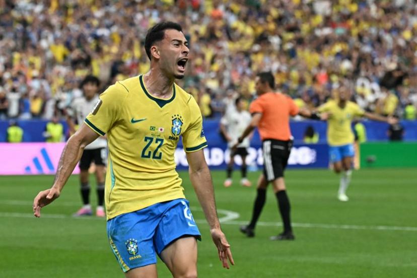 Brazil's forward #22 Gabriel Martinelli celebrates after scoring his team's second goal during the 2026 World Cup round of 32 football match between Brazil and Japan at the Houston Stadium in Houston on June 29, 2026.   Paul ELLIS / AFP