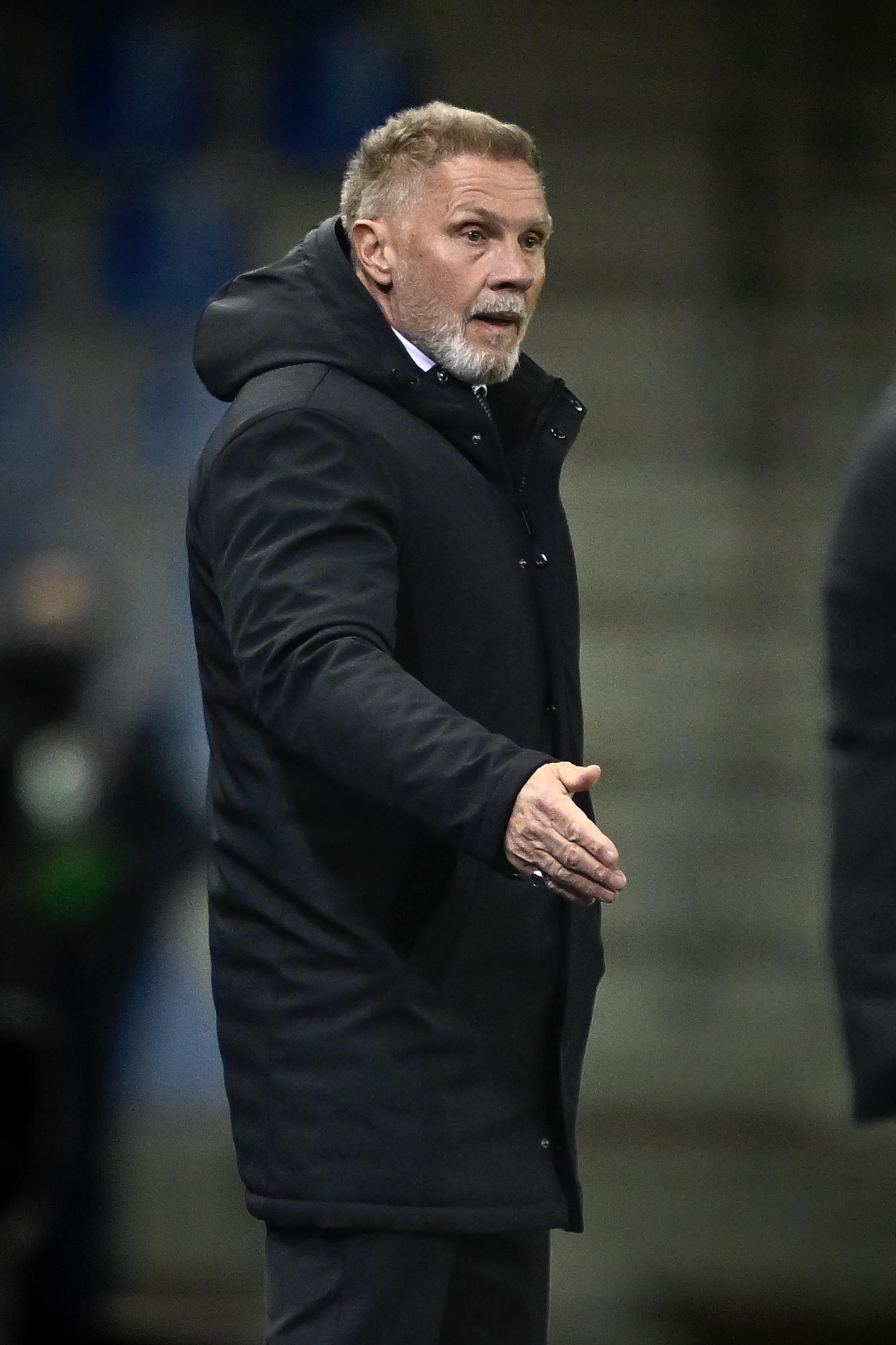 Genk's head coach Thorsten Fink pictured during a soccer game between Belgian soccer team KRC Genk and Swiss FC Basel, on Thursday 27 November 2025, in Genk, on the fifth game (out of 8) in the league phase of the UEFA Europa League competition. BELGA PHOTO JOHAN EYCKENS