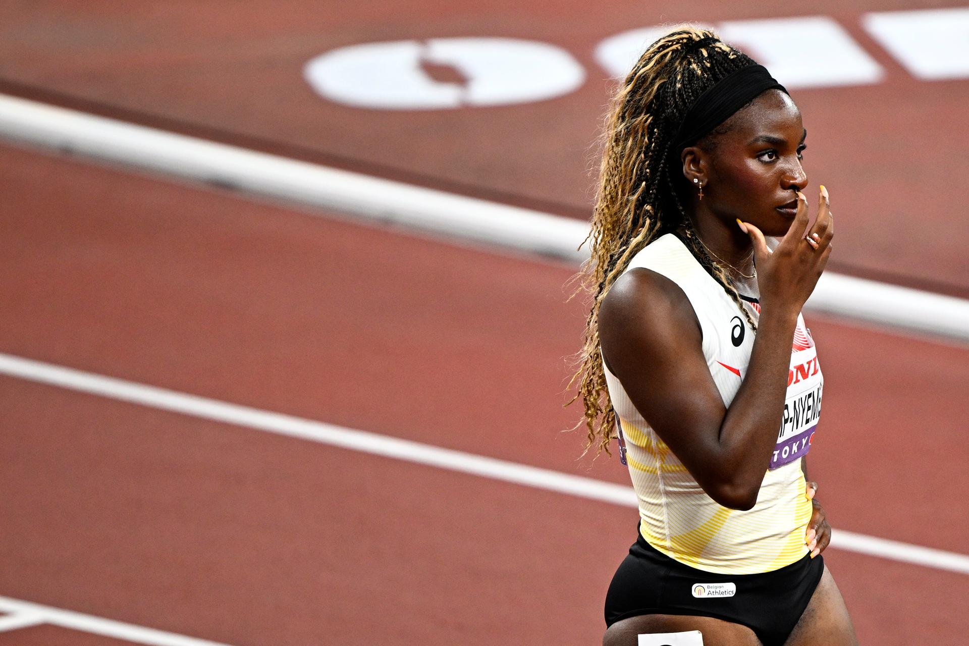 Belgian Yanla Ndjip-Nyemeck pictured after the semi-finals of the women 100m Hurdles, at the World Athletics Championships in Tokyo, Japan, on Monday 15 September 2025. The outdoor Worlds are taking place from 13 to 21 September. BELGA PHOTO JASPER JACOBS