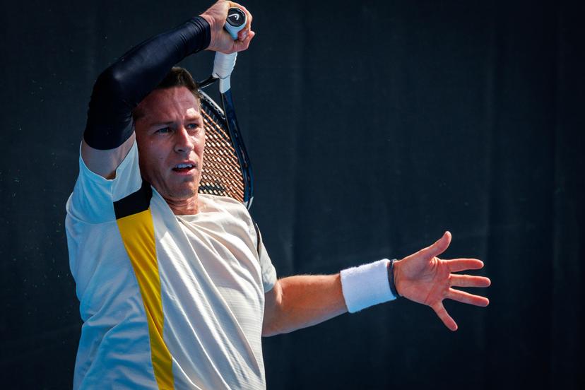 Belgium's Kimmer Coppejans pictured in action during a third round qualifying match in the men's singles against USA's Svajda at the Australian Open, Melbourne Park, Melbourne on Thursday 15 January 2026.  BELGA PHOTO PATRICK HAMILTON  --- BENELUX ONLY   ---