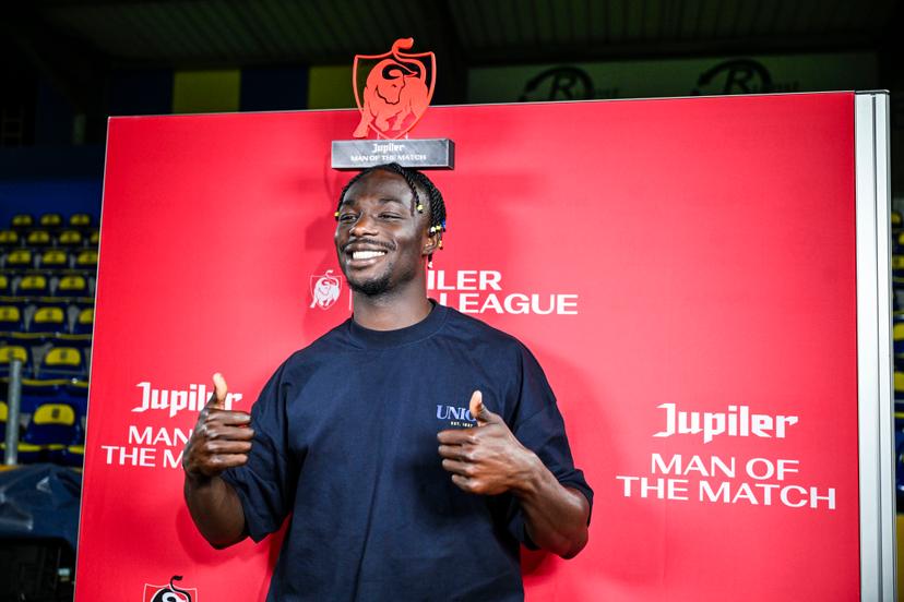 Union's Promise David is the winner of the Jupiler Pro League Man of the Match trophy a soccer match between KVC Westerlo and Royale Union Saint-Gilloise, Saturday 8 August 2026 in Westerlo, on day 1 of the 2026-2027 'Jupiler Pro League' first division of the Belgian championship. BELGA PHOTO TOM GOYVAERT