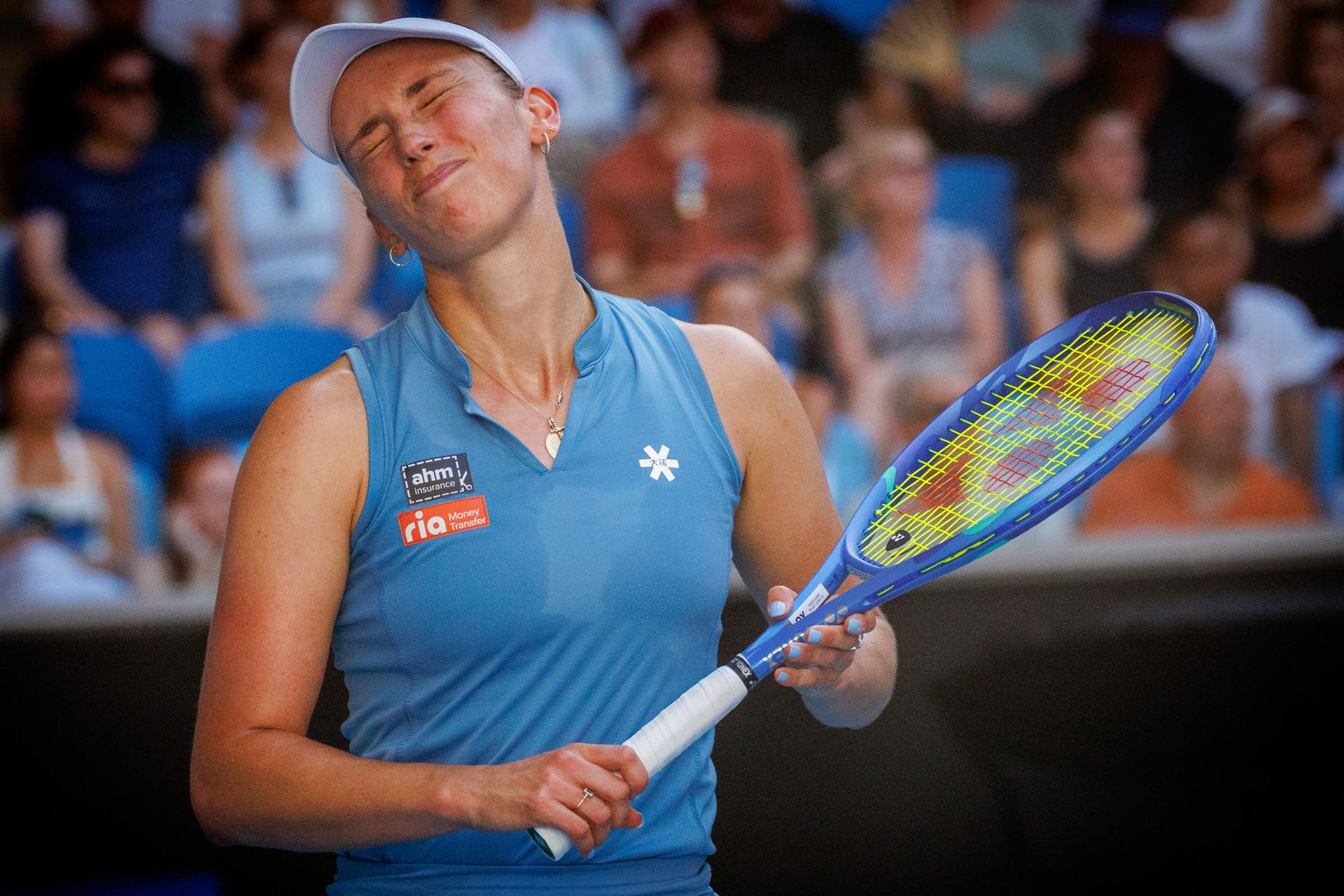 Belgium's Elise Mertens looks dejected during a tennis match against Kazakhstani Andreyevna, in the 4th round of the women singles at the Australian Open, Melbourne Park, Melbourne on Monday 26 January 2026.  BELGA PHOTO PATRICK HAMILTON  --- BENELUX ONLY   ---