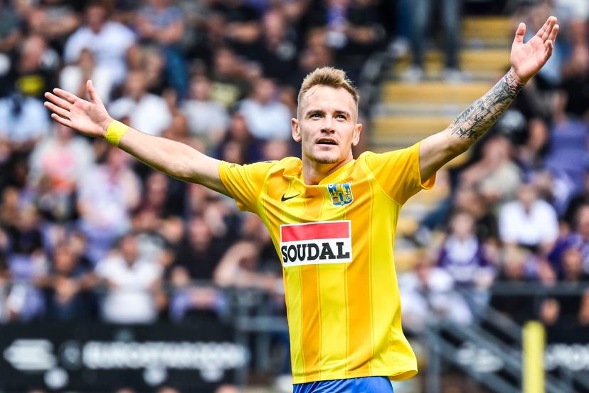 Westerlo's Matija Frigan celebrates after scoring during a soccer match between RSC Anderlecht and KVC Westerlo, Sunday 27 July 2025 in Anderlecht, on day 1 of the 2025-2026 'Jupiler Pro League' first division of the Belgian championship. BELGA PHOTO TOM GOYVAERTS