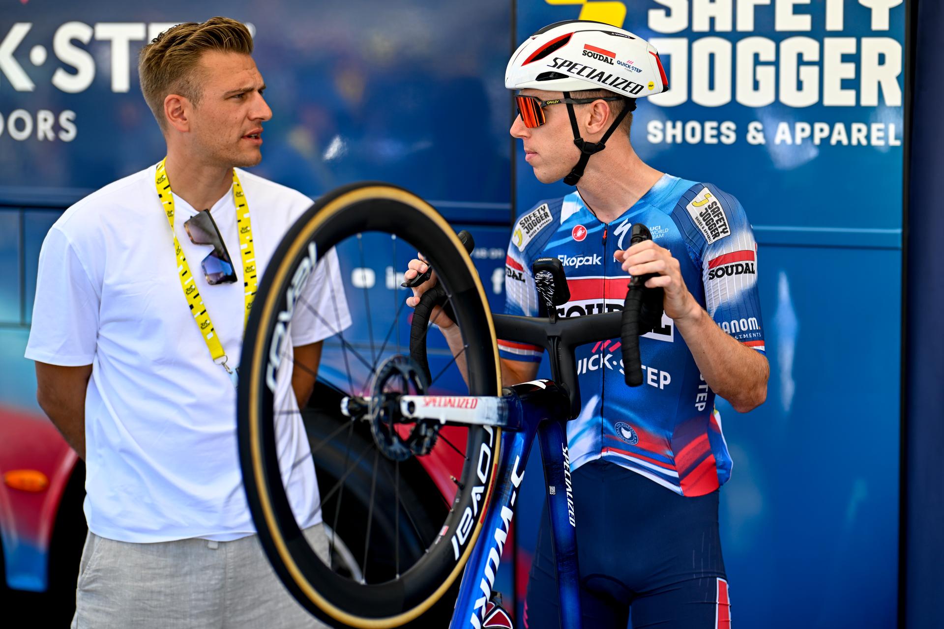 Marcel Kittel and Dutch Pascal Eenkhoorn of Soudal Quick-Step pictured at the start of stage six of the 2025 Tour de France cycling, from Bayeux to Vire Normandie (201 km), on Thursday 10 July 2025 in France. The 112th edition of the Tour de France starts on Saturday 5 July in Lille, France, and will finish in Paris, France on the 27th of July. BELGA PHOTO JASPER JACOBS