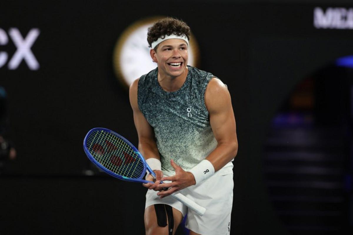 USA's Ben Shelton reacts after a point against Norway's Casper Ruud during their men's singles match on day nine of the Australian Open tennis tournament in Melbourne on January 26, 2026.  Martin KEEP / AFP