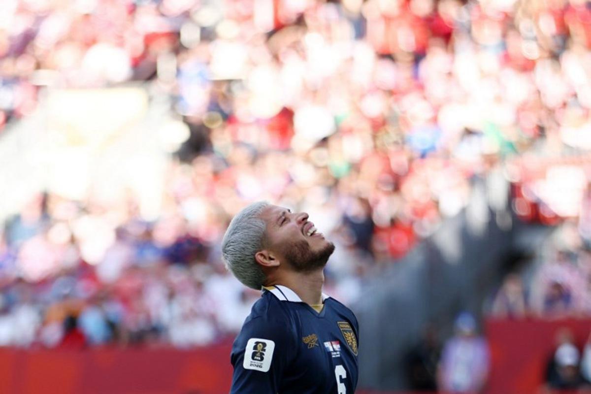 Panama's midfielder #06 Cristian Martinez reacts to a missed chance during the 2026 World Cup Group L football match between Panama and Croatia at the Toronto Stadium in Toronto on June 23, 2026.   Cole Burston / AFP