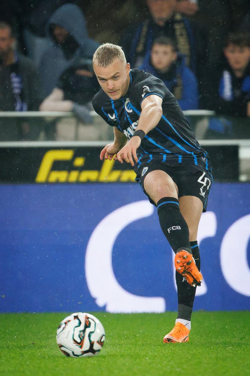 Club's Hugo Siquet pictured in action during a soccer game between Club Brugge KV and Eendracht Aalst Lede (3N), in the 1/16 final of the Croky Cup Belgian cup, Wednesday 29 October 2025 in Brugge. BELGA PHOTO KURT DESPLENTER