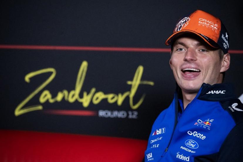 Red Bull Racing's Dutch driver Max Verstappen smiles during a press conference ahead of the Formula One Dutch Grand Prix at The Circuit Zandvoort, western Netherlands, on August 20, 2026.  JOHN THYS / AFP