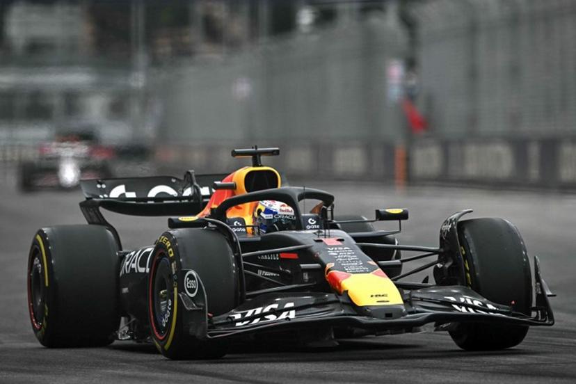 Red Bull Racing's Dutch driver Max Verstappen drives during the third practice session ahead of the Formula One Singapore Grand Prix night race at the Marina Bay Street Circuit in Singapore on October 4, 2025.  Lillian SUWANRUMPHA / AFP